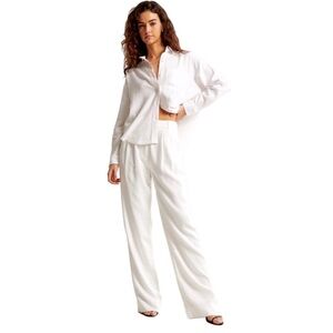 Abercrombie & Fitch Sloan Linen Blend Tailored White Trouser Lined Pants Size 2